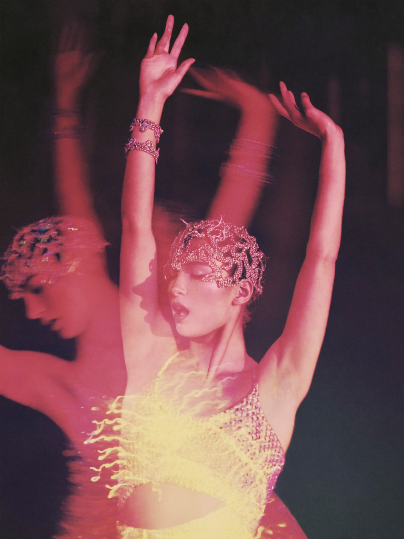 Dreamlike motion shot in crystal jewellery.